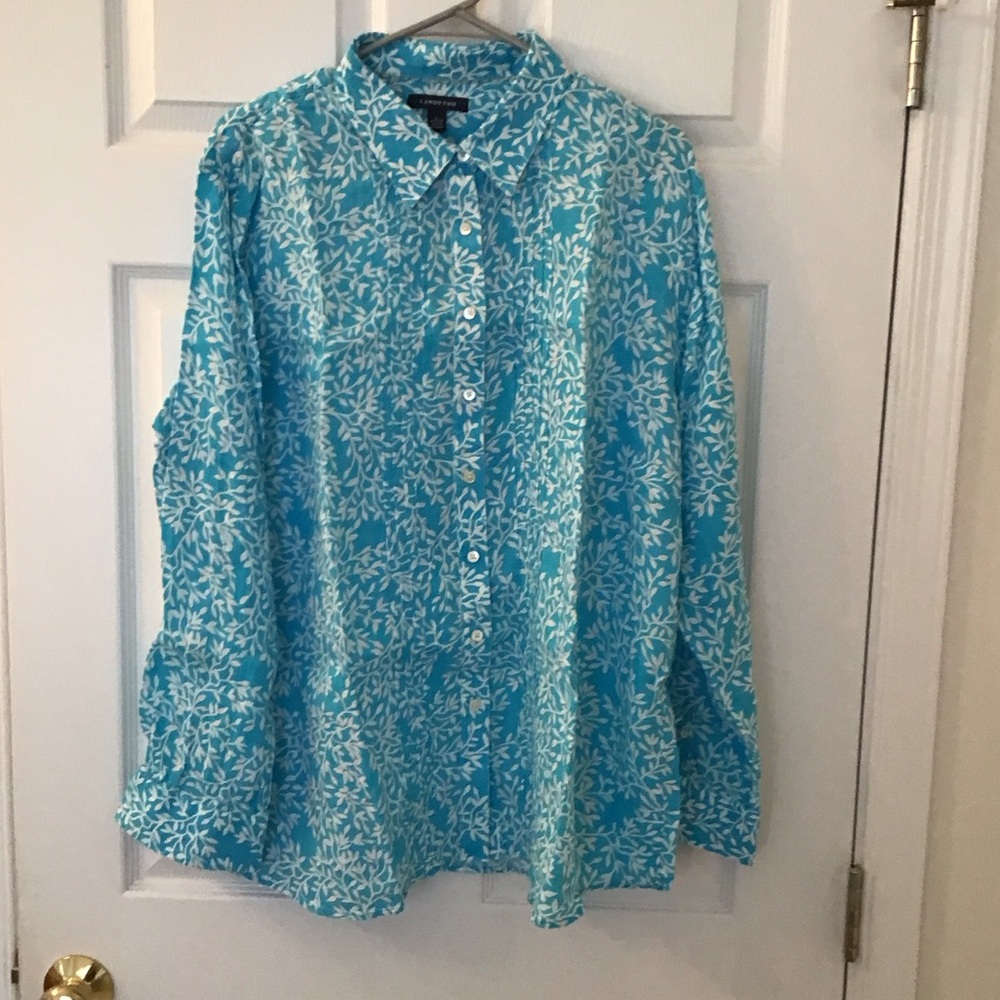 Lands' End Blue and White Button Down Shirt